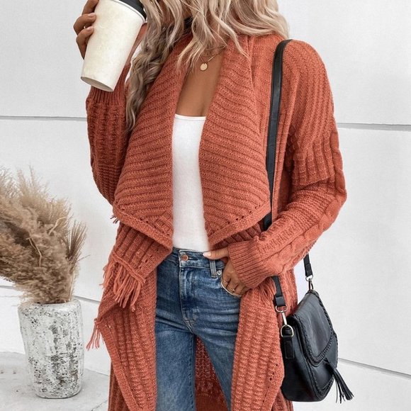 Cozy Casual Waterfall Open Front Knit Sweater Cardigan - Picture 2 of 8